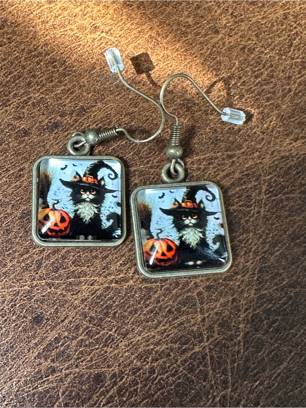 Halloween Black Cat Pumpkin Dangle pierced Earrings
